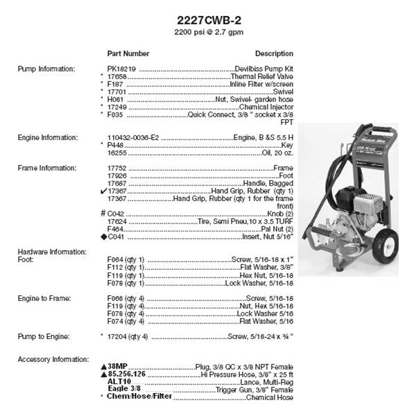 DEVILBISS, 2227CWB-2 Pressure Washer